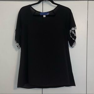 Black Shirt with White Daisies on sleeves